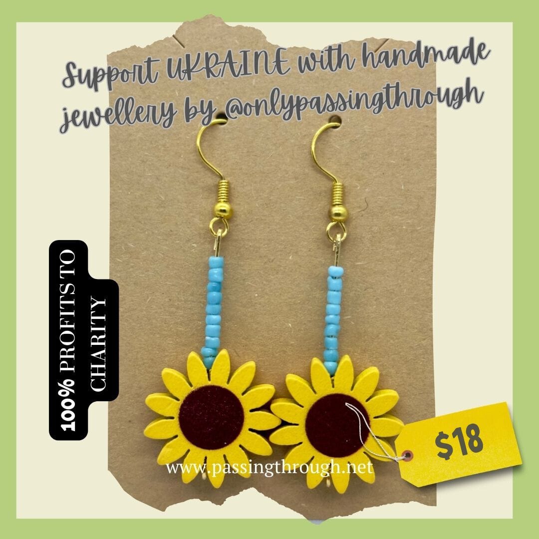23 sunflower earrings with blue