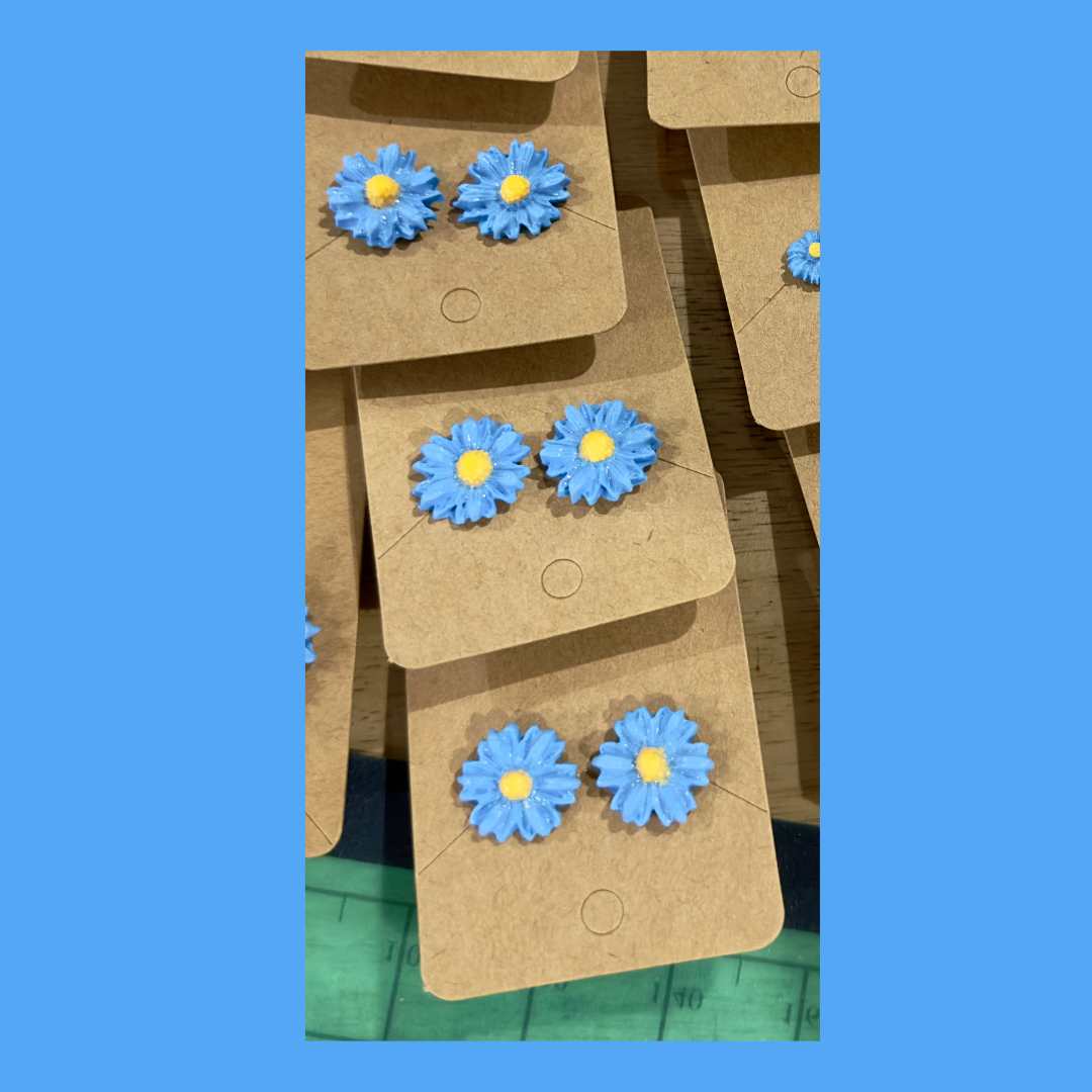 blue and yellow flower earrings