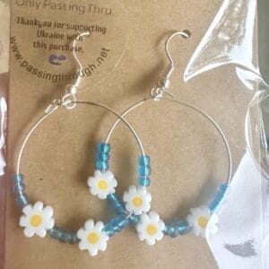 #SupportUkraine Handmade daisies hoop earrings