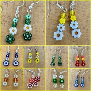 #SupportUkraine Handmade glass Daisy drop earrings