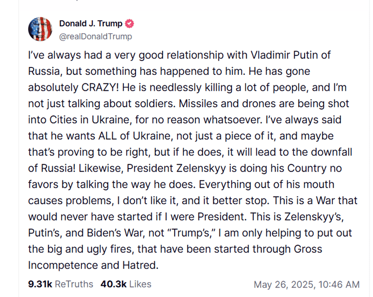 trump putini is crazy - OPT - OPT a truth social post