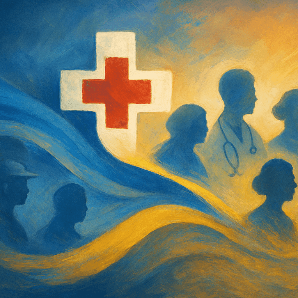 health professionals and ukrainian flag colours