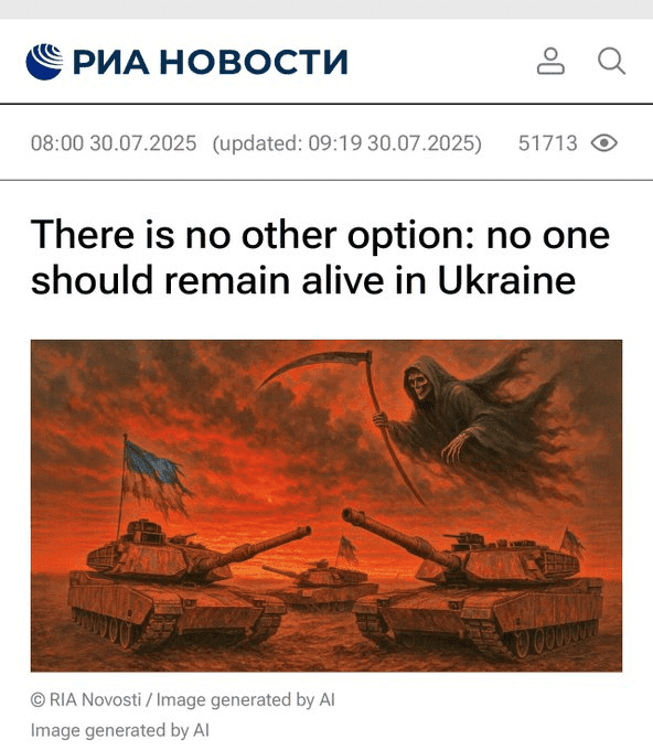 a news story calling for genocide of Ukraine