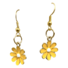 Gold-tone drop earrings featuring yellow daisy charms on hook wires, with small white centers.